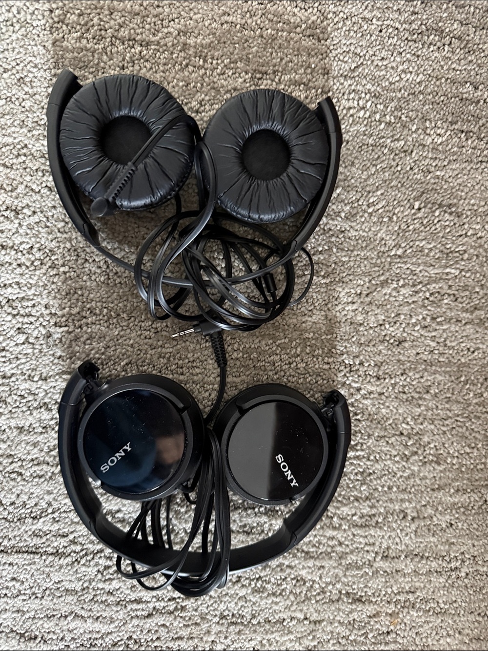 2 pair Sony Black Foldable Wired Headphones with Cushioned Ear Pads